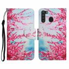 For Samsung Galaxy A21 Painted Pattern Horizontal Flip Leather Case with Holder & Card Slot & Wallet(Red Cherry Blossoms) - 1