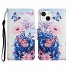 For iPhone 13 Painted Pattern Horizontal Flip Leather Case with Holder & Card Slot & Wallet(Purple Butterfly) - 1