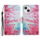 For iPhone 13 Painted Pattern Horizontal Flip Leather Case with Holder & Card Slot & Wallet(Red Cherry Blossoms) - 1