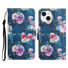 For iPhone 13 Painted Pattern Horizontal Flip Leather Case with Holder & Card Slot & Wallet(Fluorescent Rose) - 1
