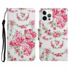 For iPhone 12 Pro Max Painted Pattern Horizontal Flip Leather Case with Holder & Card Slot & Wallet(Rose Flower) - 1