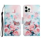 For iPhone 12 / 12 Pro Painted Pattern Horizontal Flip Leather Case with Holder & Card Slot & Wallet(Peony Butterfly) - 1