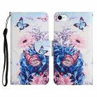 For iPhone SE 2022 / SE 2020 / 8 / 7 Painted Pattern Horizontal Flip Leather Case with Holder & Card Slot & Wallet(Purple Butterfly) - 1