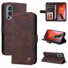 For OnePlus Nord 2 5G Skin Feel Life Tree Metal Button Horizontal Flip Leather Case with Holder & Card Slot & Wallet & Photo Frame & Strap(Brown) - 1