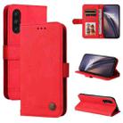 For OnePlus Nord CE 5G Skin Feel Life Tree Metal Button Horizontal Flip Leather Case with Holder & Card Slot & Wallet & Photo Frame & Strap(Red) - 1