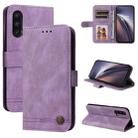 For OnePlus Nord CE 5G Skin Feel Life Tree Metal Button Horizontal Flip Leather Case with Holder & Card Slot & Wallet & Photo Frame & Strap(Purple) - 1