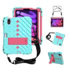 Shockproof Rhombus Robot PC + Silicone Protective Tablet Case with Holder & Shoulder Strap For iPad mini 6(Mint Green + Rose Red) - 1
