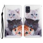 For Samsung Galaxy A51 Painted Pattern Horizontal Flip Leather Case with Holder & Card Slot & Wallet(Three Cats) - 1