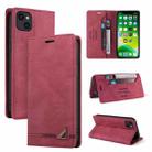 For iPhone 13 Skin Feel Anti-theft Brush Horizontal Flip Leather Case with Holder & Card Slots & Wallet(Wine Red) - 1