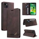 For iPhone 13 Skin Feel Anti-theft Brush Horizontal Flip Leather Case with Holder & Card Slots & Wallet(Brown) - 1