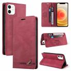 For iPhone 12 / 12 Pro Skin Feel Anti-theft Brush Horizontal Flip Leather Case with Holder & Card Slots & Wallet(Wine Red) - 1