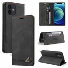 For iPhone 12 mini Skin Feel Anti-theft Brush Horizontal Flip Leather Case with Holder & Card Slots & Wallet (Black) - 1