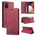 For Samsung Galaxy A02s EU Edition Skin Feel Anti-theft Brush Horizontal Flip Leather Case with Holder & Card Slots & Wallet(Wine Red) - 1