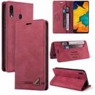 For Samsung Galaxy A20 / A30 Skin Feel Anti-theft Brush Horizontal Flip Leather Case with Holder & Card Slots & Wallet(Wine Red) - 1