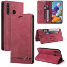 For Samsung Galaxy A21 Skin Feel Anti-theft Brush Horizontal Flip Leather Case with Holder & Card Slots & Wallet(Wine Red) - 1