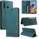 For Samsung Galaxy A21 Skin Feel Anti-theft Brush Horizontal Flip Leather Case with Holder & Card Slots & Wallet(Blue) - 1