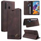 For Samsung Galaxy A21 Skin Feel Anti-theft Brush Horizontal Flip Leather Case with Holder & Card Slots & Wallet(Brown) - 1