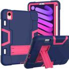 For iPad mini 6 Contrast Color Robot Shockproof Silicone + PC Protective Tablet Case with Holder & Pen Slot(Navy Blue Rose Red) - 1