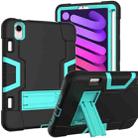 For iPad mini 6 Contrast Color Robot Shockproof Silicone + PC Protective Tablet Case with Holder & Pen Slot(Black Mint Green) - 1