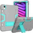 For iPad mini 6 Contrast Color Robot Shockproof Silicone + PC Protective Tablet Case with Holder & Pen Slot(Grey Mint Green) - 1