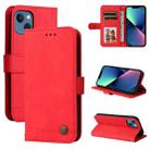 For iPhone 13 mini Skin Feel Life Tree Metal Button Horizontal Flip Leather Case with Holder & Card Slot & Wallet & Photo Frame & Strap (Red) - 1