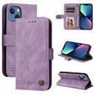 For iPhone 13 mini Skin Feel Life Tree Metal Button Horizontal Flip Leather Case with Holder & Card Slot & Wallet & Photo Frame & Strap (Purple) - 1