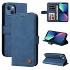 For iPhone 13 mini Skin Feel Life Tree Metal Button Horizontal Flip Leather Case with Holder & Card Slot & Wallet & Photo Frame & Strap (Blue) - 1