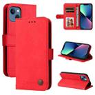 For iPhone 13 Skin Feel Life Tree Metal Button Horizontal Flip Leather Case with Holder & Card Slot & Wallet & Photo Frame & Strap(Red) - 1