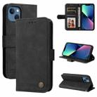 For iPhone 13 Skin Feel Life Tree Metal Button Horizontal Flip Leather Case with Holder & Card Slot & Wallet & Photo Frame & Strap(Black) - 1