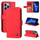 For iPhone 13 Pro Skin Feel Life Tree Metal Button Horizontal Flip Leather Case with Holder & Card Slot & Wallet & Photo Frame & Strap (Red) - 1