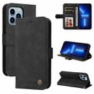 For iPhone 13 Pro Max Skin Feel Life Tree Metal Button Horizontal Flip Leather Case with Holder & Card Slot & Wallet & Photo Frame & Strap (Black) - 1