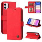 For iPhone 12 mini Skin Feel Life Tree Metal Button Horizontal Flip Leather Case with Holder & Card Slot & Wallet & Photo Frame & Strap (Red) - 1