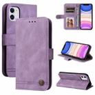 For iPhone 12 mini Skin Feel Life Tree Metal Button Horizontal Flip Leather Case with Holder & Card Slot & Wallet & Photo Frame & Strap (Purple) - 1