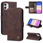 For iPhone 12 mini Skin Feel Life Tree Metal Button Horizontal Flip Leather Case with Holder & Card Slot & Wallet & Photo Frame & Strap (Brown) - 1
