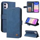 For iPhone 12 mini Skin Feel Life Tree Metal Button Horizontal Flip Leather Case with Holder & Card Slot & Wallet & Photo Frame & Strap (Blue) - 1