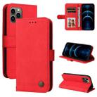 For iPhone 12 / 12 Pro Skin Feel Life Tree Metal Button Horizontal Flip Leather Case with Holder & Card Slot & Wallet & Photo Frame & Strap(Red) - 1