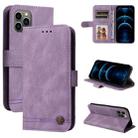 For iPhone 12 / 12 Pro Skin Feel Life Tree Metal Button Horizontal Flip Leather Case with Holder & Card Slot & Wallet & Photo Frame & Strap(Purple) - 1