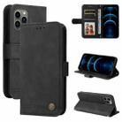 For iPhone 12 / 12 Pro Skin Feel Life Tree Metal Button Horizontal Flip Leather Case with Holder & Card Slot & Wallet & Photo Frame & Strap(Black) - 1