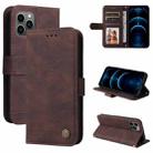 For iPhone 12 Pro Max Skin Feel Life Tree Metal Button Horizontal Flip Leather Case with Holder & Card Slot & Wallet & Photo Frame & Strap(Brown) - 1