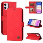 For iPhone 11 Skin Feel Life Tree Metal Button Horizontal Flip Leather Case with Holder & Card Slot & Wallet & Photo Frame & Strap (Red) - 1