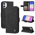 For iPhone 11 Skin Feel Life Tree Metal Button Horizontal Flip Leather Case with Holder & Card Slot & Wallet & Photo Frame & Strap (Black) - 1