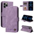 For iPhone 11 Pro Skin Feel Life Tree Metal Button Horizontal Flip Leather Case with Holder & Card Slot & Wallet & Photo Frame & Strap (Purple) - 1