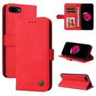 For iPhone SE 2022 / SE 2020 / 8 / 7 Skin Feel Life Tree Metal Button Horizontal Flip Leather Case with Holder & Card Slot & Wallet & Photo Frame & Strap(Red) - 1