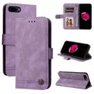 For iPhone SE 2022 / SE 2020 / 8 / 7 Skin Feel Life Tree Metal Button Horizontal Flip Leather Case with Holder & Card Slot & Wallet & Photo Frame & Strap(Purple) - 1
