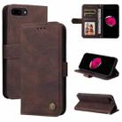 For iPhone SE 2022 / SE 2020 / 8 / 7 Skin Feel Life Tree Metal Button Horizontal Flip Leather Case with Holder & Card Slot & Wallet & Photo Frame & Strap(Brown) - 1