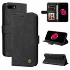 For iPhone SE 2022 / SE 2020 / 8 / 7 Skin Feel Life Tree Metal Button Horizontal Flip Leather Case with Holder & Card Slot & Wallet & Photo Frame & Strap(Black) - 1