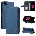 For iPhone SE 2022 / SE 2020 / 8 / 7 Skin Feel Life Tree Metal Button Horizontal Flip Leather Case with Holder & Card Slot & Wallet & Photo Frame & Strap(Blue) - 1