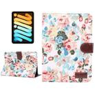 For iPad mini 6 Flowers Cloth Pattern Horizontal Flip Leather Tablet Case with Sleep / Wake-up Function & Holder & Card Slots & Wallet(White) - 1