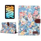 For iPad mini 6 Flowers Cloth Pattern Horizontal Flip Leather Tablet Case with Sleep / Wake-up Function & Holder & Card Slots & Wallet(Blue) - 1