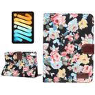 For iPad mini 6 Flowers Cloth Pattern Horizontal Flip Leather Tablet Case with Sleep / Wake-up Function & Holder & Card Slots & Wallet(Black) - 1